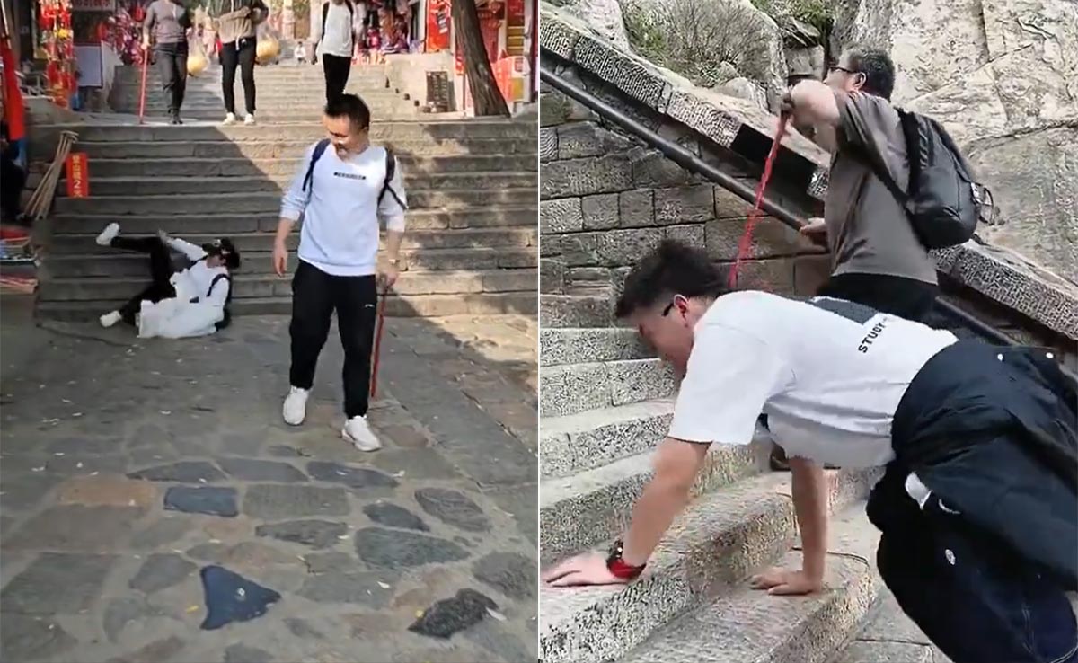 Video From China's Taishan Goes Viral, People Regret Climbing 6,600 Steps