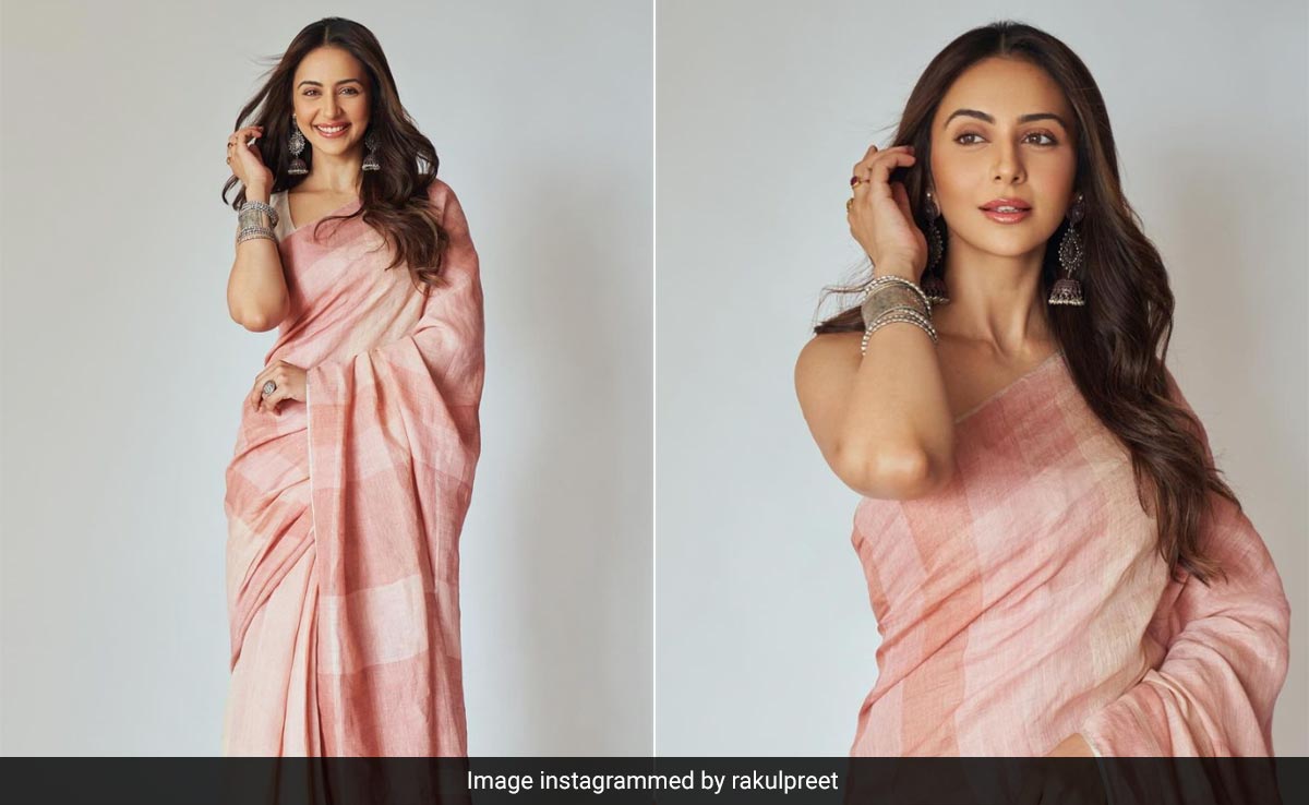 Rakul Preet Singh's Rs 24,500 Pastel Linen <i>Saree</i> Is Ethnic Summer Style Done Right