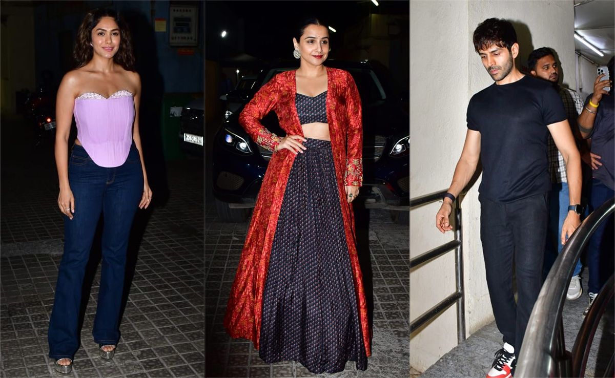 Vidya Balan, Mrunal Thakur, Kartik Aaryan Lead Celeb Roll Call At <i>Do Aur Do Pyaar </i>Screening