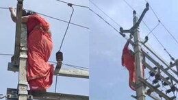 3 लेकरांची आई, विजेच्या खांबावर चढली, भलतीच मागणी, पुढे काय झालं?