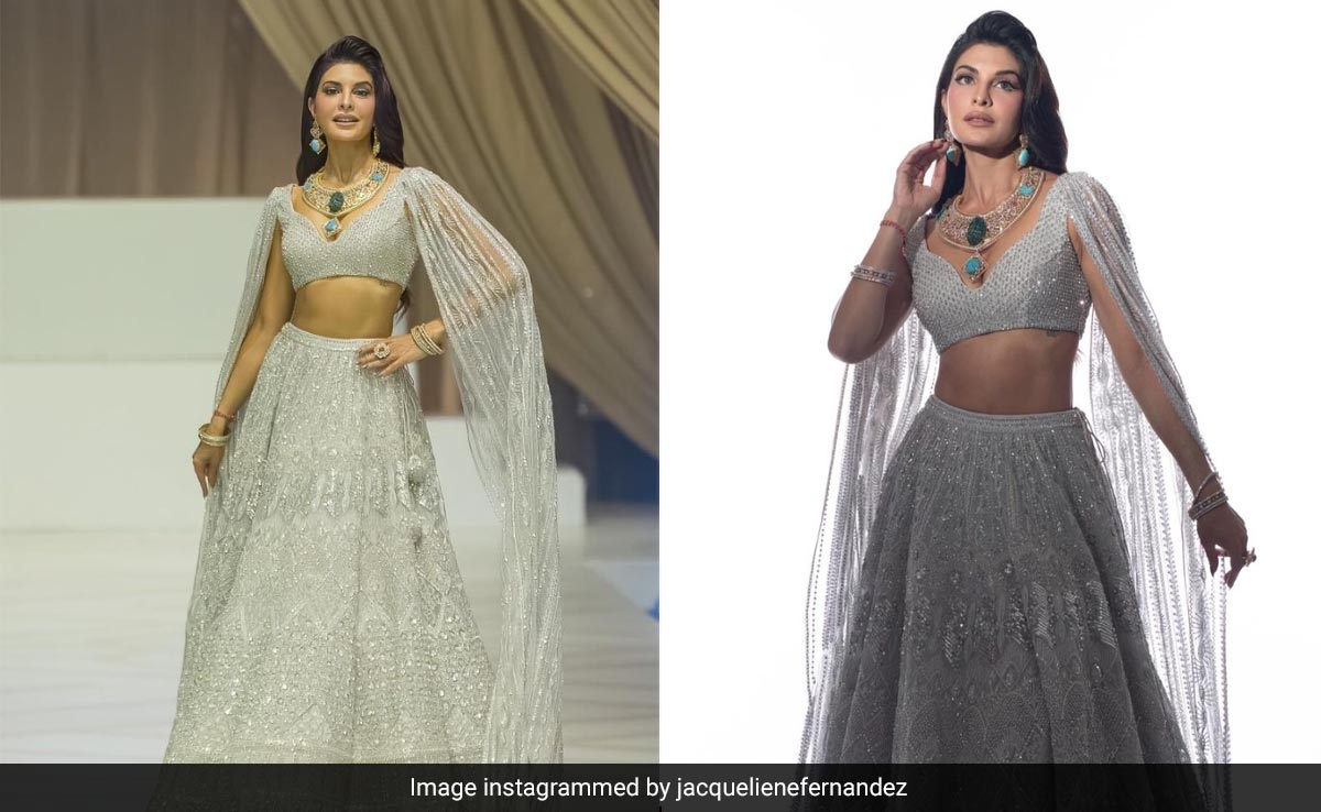 All That Glitters Is Jacqueliene Fernandez In A Beautiful Shimmery Silver <i>Lehenga</i>