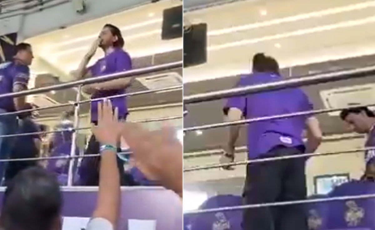 Viral: Shah Rukh Khan Collects Scattered KKR Flags From Eden Gardens' Stands After Team's Win