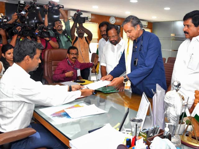3-Time Thiruvananthapuram MP Shashi Tharoor Files Nomination For 4th Bid