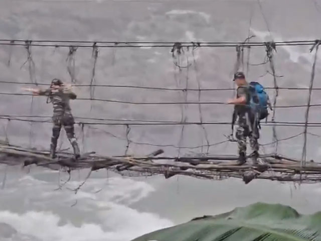 Dangerous Trek: Women Cops Cross Bamboo Bridge On Arunachal River