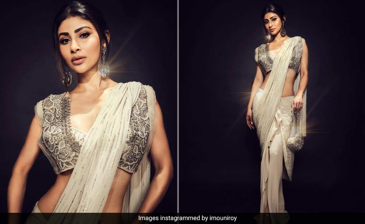 If "Every <i>Saree</i> Has A Story To Tell", Mouni Roy's Slinky White And Silver Sequin <i>Saree</i> Speaks Volumes