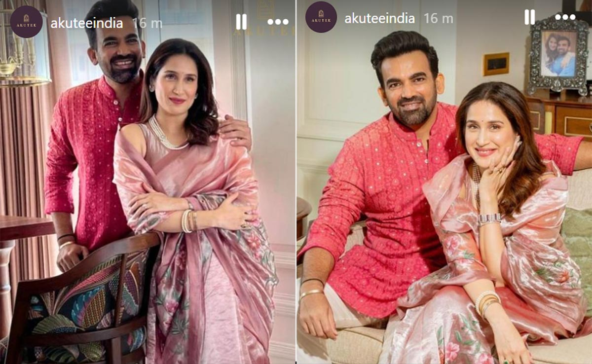 Gudi Padwa 2024: Sagarika Ghatge In A Pink Floral <i>Saree</i> And Zaheer Khan In A Crimson <i>Kurta</i> Are Festive Ready