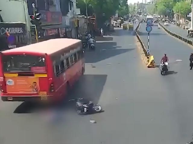 On Camera, Bus Runs Over Biker In Ahmedabad, He Dies On Spot