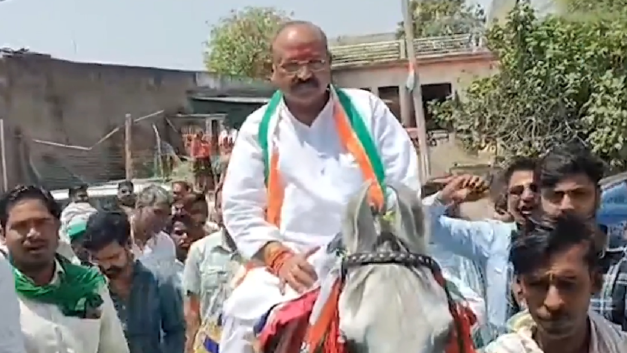 Election 2024: कोटा-बूंदी सीट से कांग्रेस कैंडिडेट प्रहलाद गुंजल ने घोड़े पर किया प्रचार