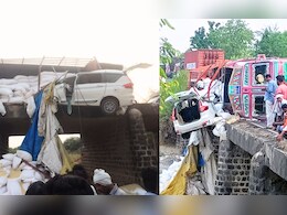 अकोल्यात ट्रक आणि कारचा विचित्र अपघात, ट्रक उलटला तर कार पुलावर हवेत लटकली