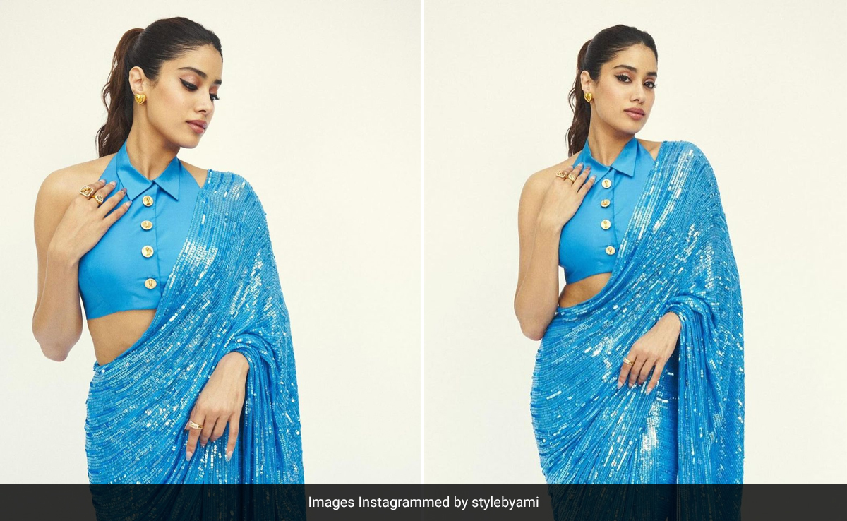 Janhvi Kapoor's Blouse With Trophy Buttons And Her Manish Malhotra Sequin <i>Saree</i> Deserved A Trophy Of Its Own