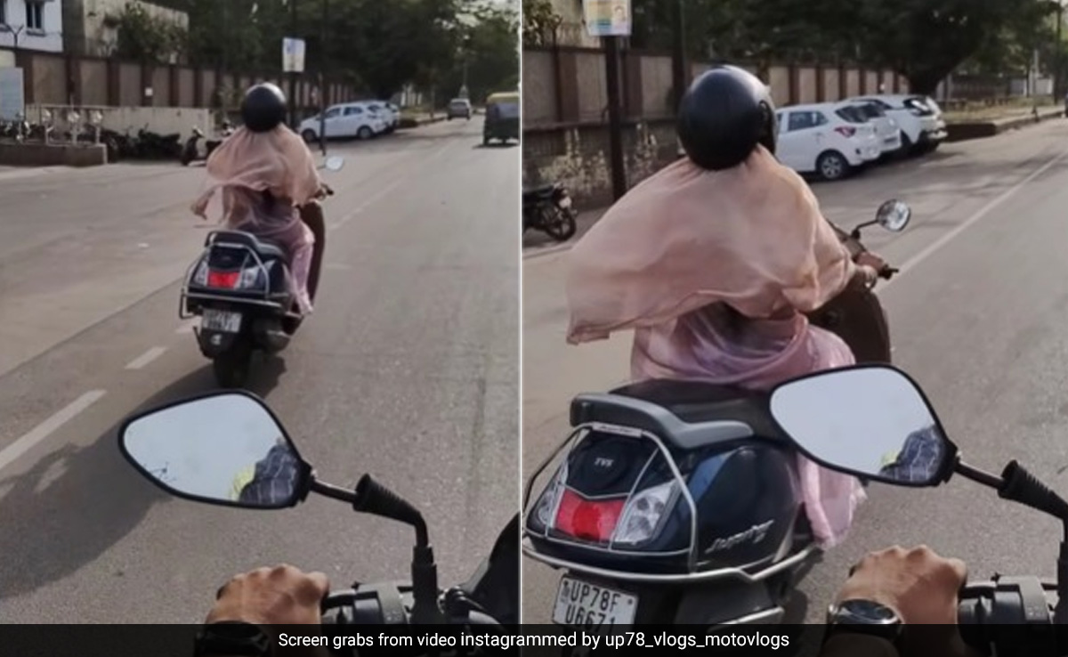 Kanpur Woman's Unusual Helmet-Wearing Style Reminds Internet Of Pacman