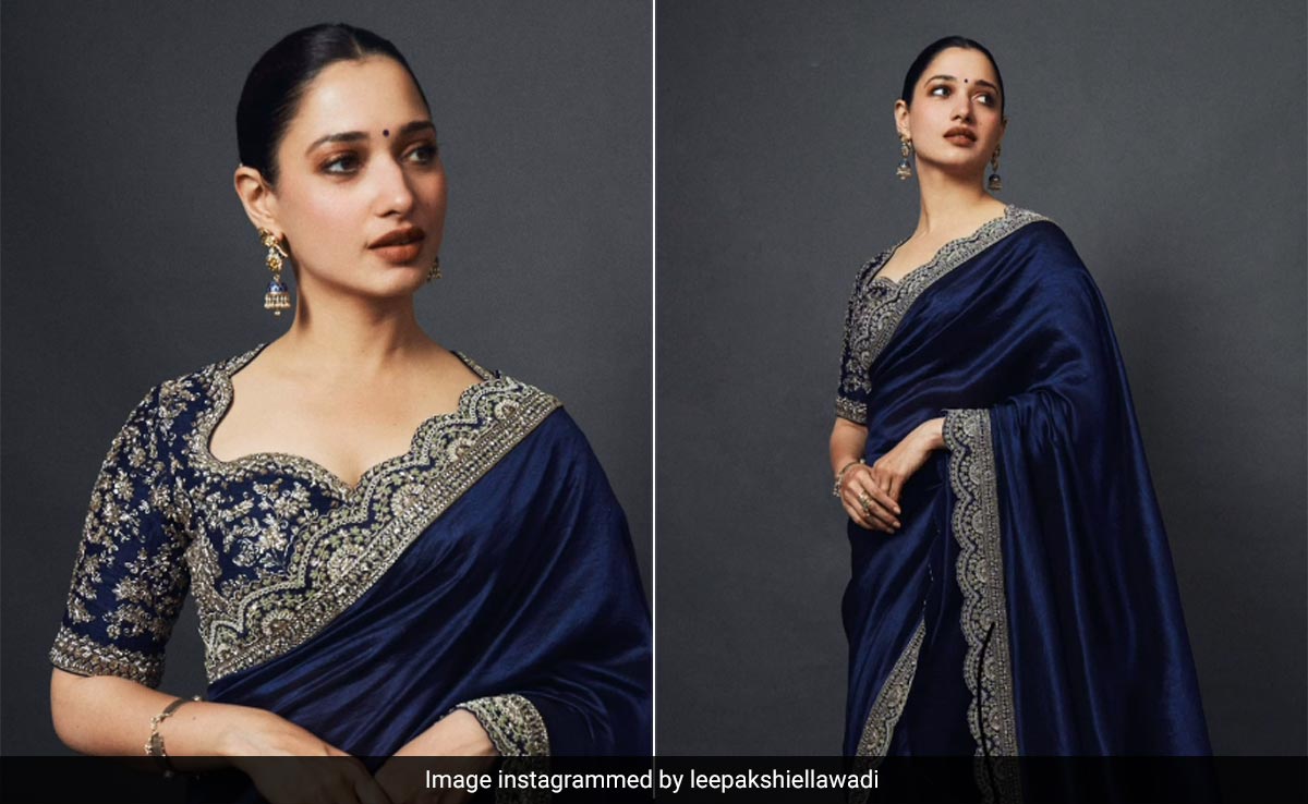 Tamannaah Bhatia's Embroidered Navy Blue Jayanti Reddy <i>Saree</i> Has Royal Resplendence Written All Over It