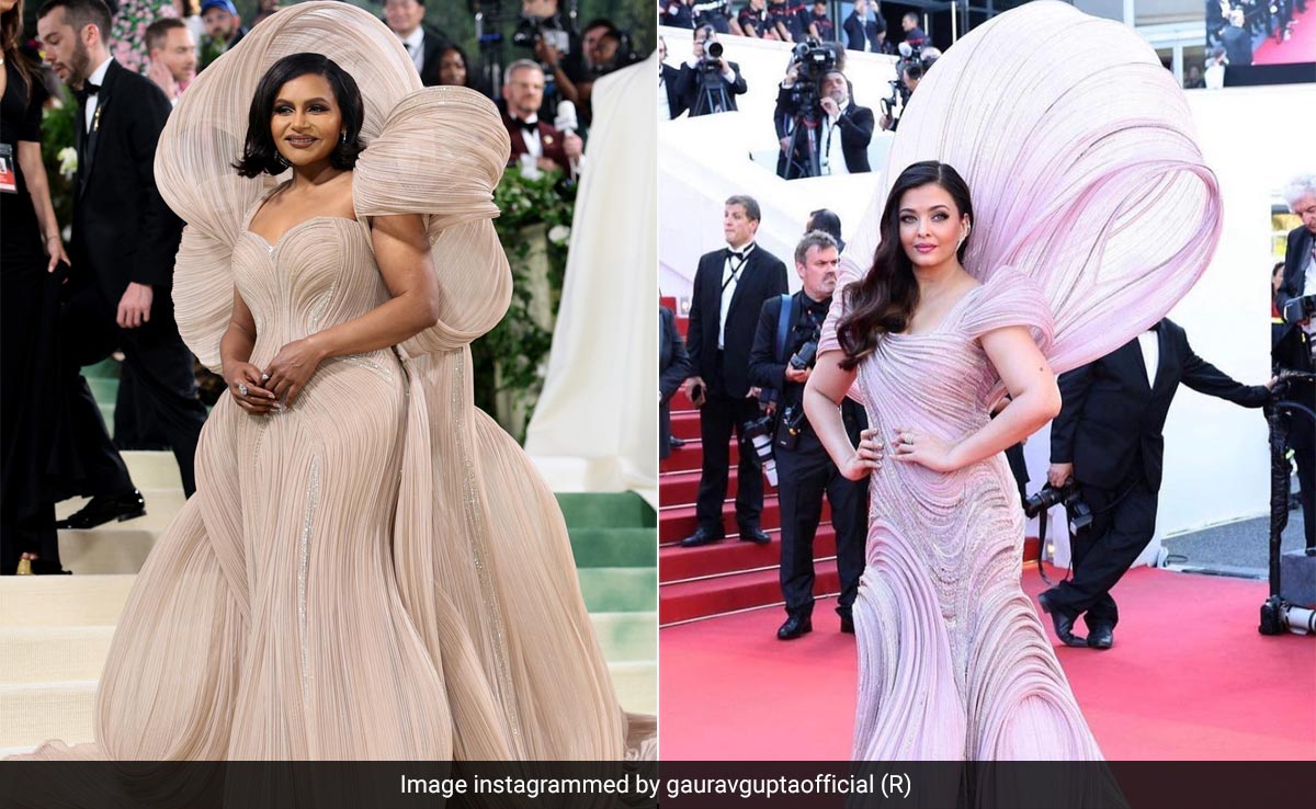 Met Gala 2024: Mindy Kaling's Blush Pink Gaurav Gupta Gown Strikingly Resembles Aishwarya Rai's Cannes 2022 Gown