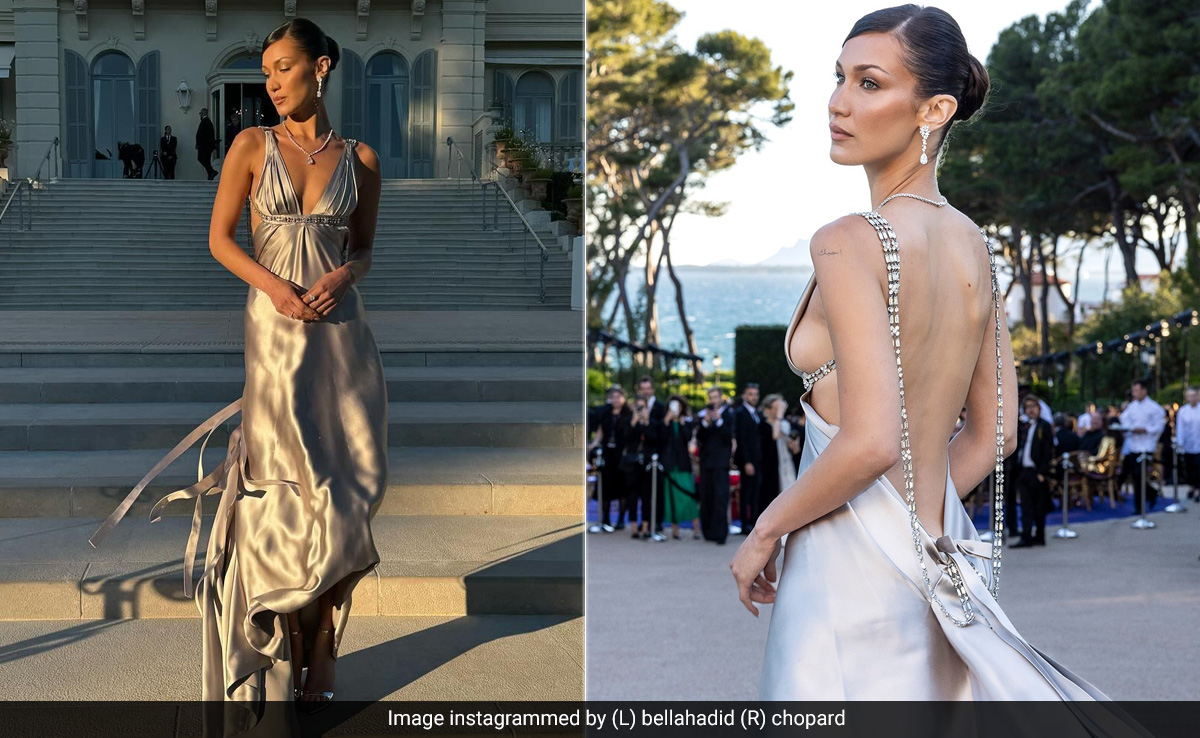 Bella Hadid Shimmers Through Cannes 2024 In A Backless Bejewelled Dsquared Dress From 2006