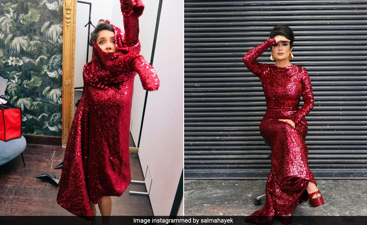The "Instagram vs Reality" Of How Stunning Salma Hayek Looks When She Slips Into A Red Sequin Gown