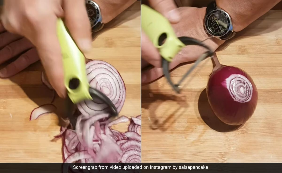 pimpandhost onion  बिना आंसू मिनटों में कट जाएगी प्याज की पतली स्लाइस, इंटरनेट प वायरल जुगाड़  ने जीता दिल, लोग बोले 'अब तक कहां थे' | QUICK ONION CUTTING HACK : How to  chop