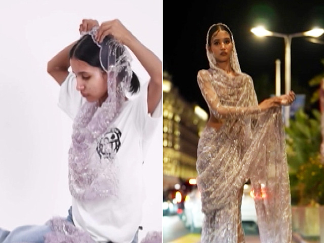 Indian Influencer Nancy Tyagi Stuns Cannes In Self-Made Saree