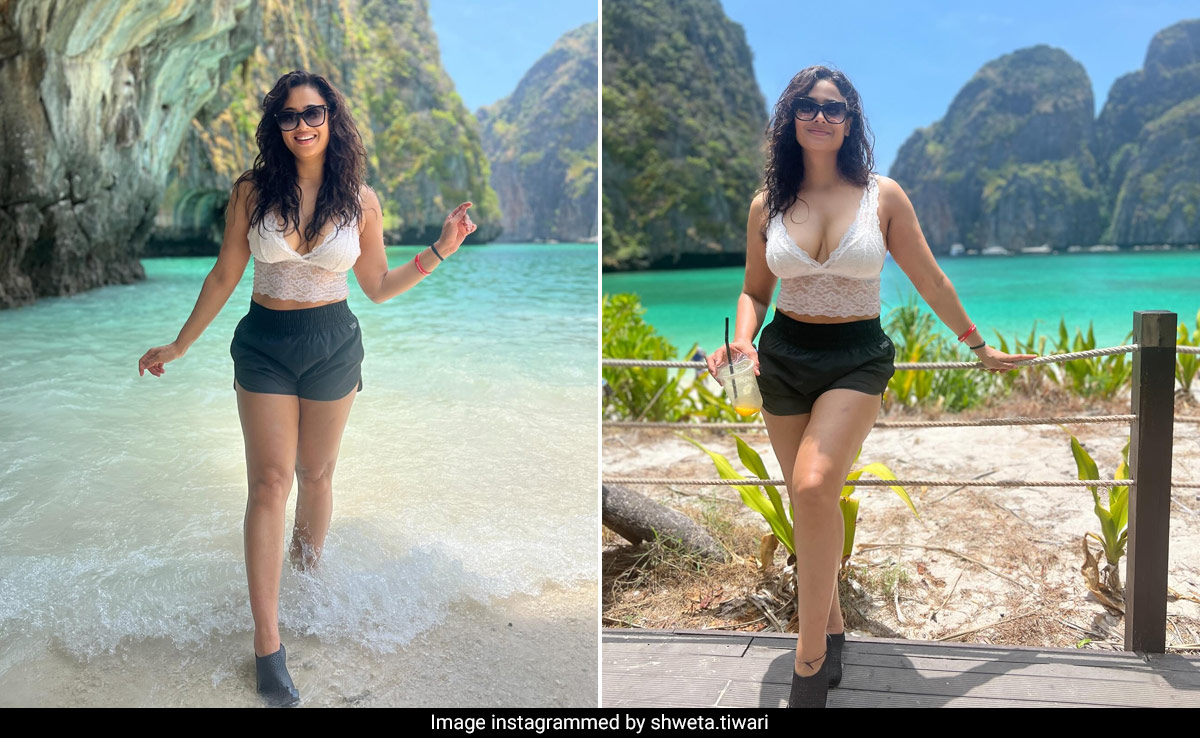 Shweta Tiwari Didn't Miss The Swimsuits Because She Had Her White Lace Bralette And Black Shorts For A Stylish Beach Day