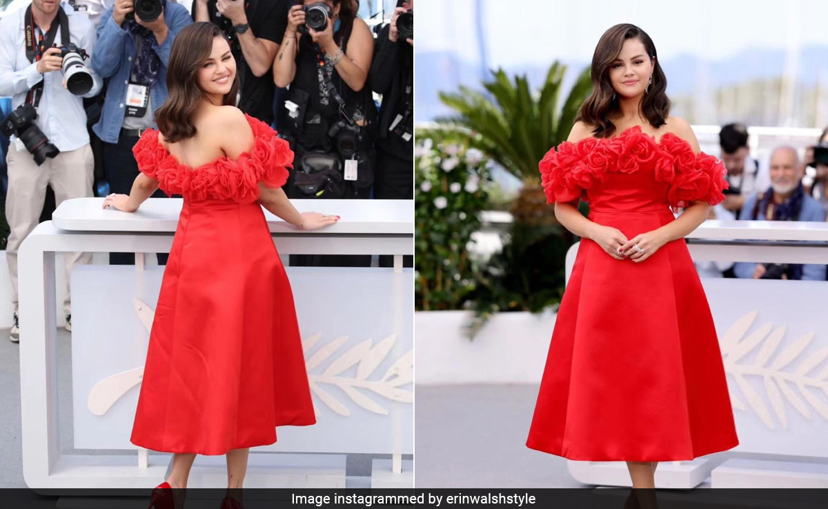 Cannes 2024: Selena Gomez Paints The French Riviera Red In A Floral Applique Giambattista Valli Off-Shoulder Dress