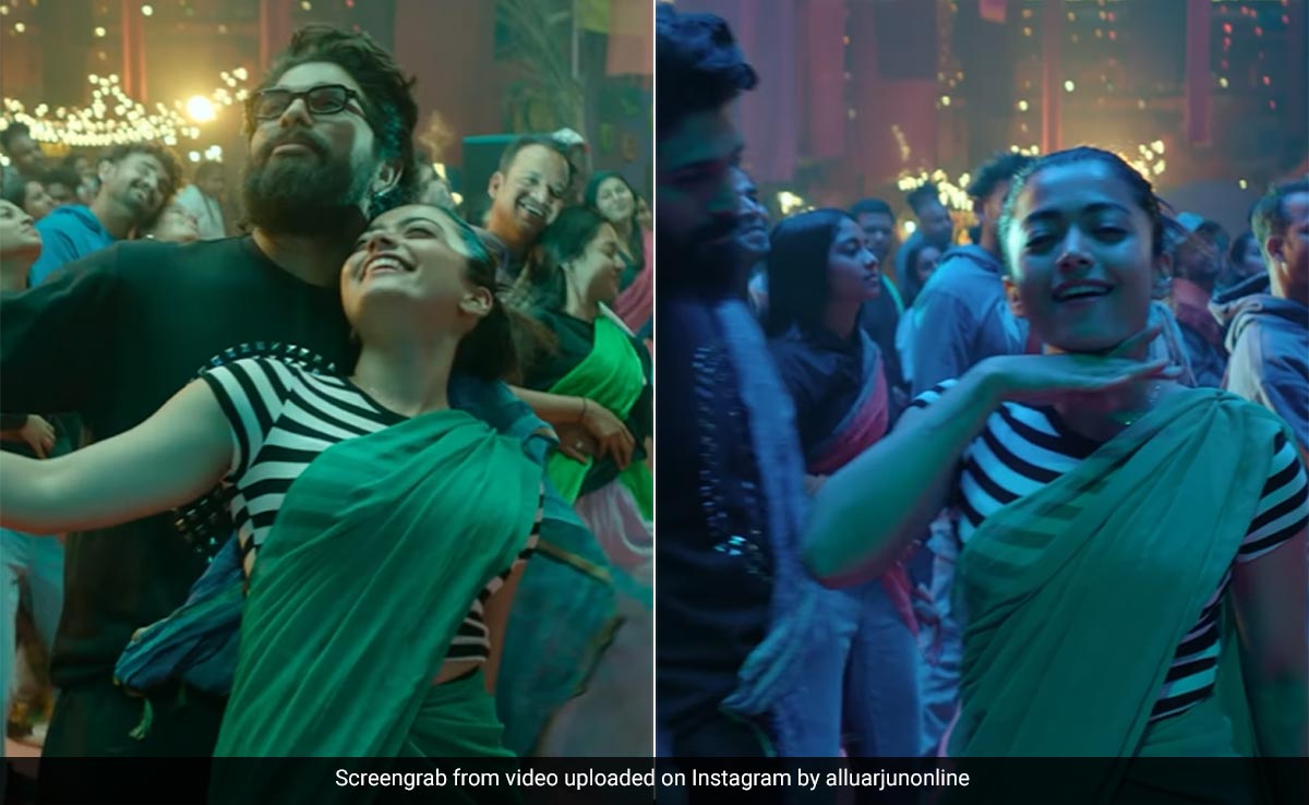 In <i>Angaaron</i> Music Video, Rashmika Mandanna Makes The <i>Saree</i> Look Super Cool With Jeans And A Striped T-Shirt