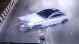 On CCTV, Brand New Mercedes Crashes Into Railing On Surat Road