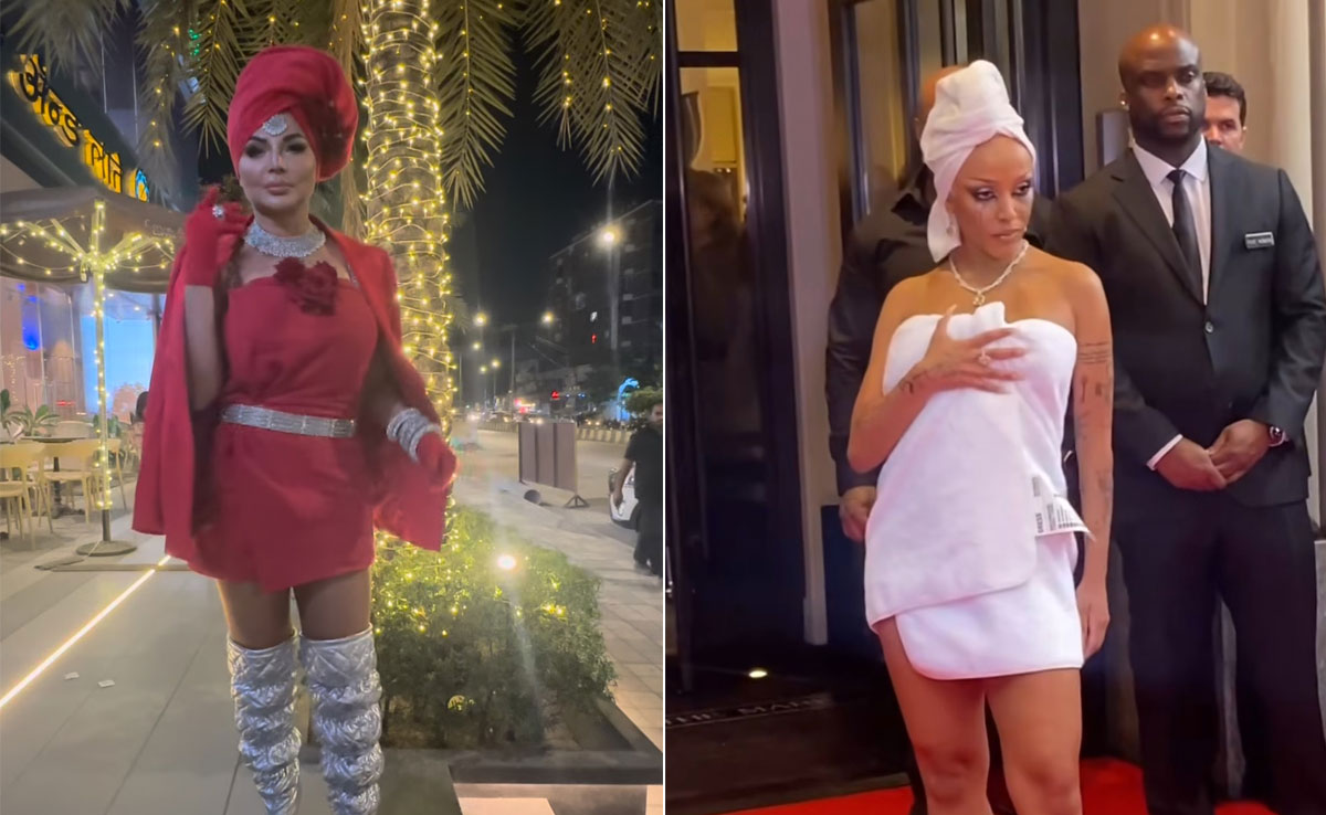 Rakhi Sawant's Red Towel Dress Might Have Been Inspired By Doja Cat's Pre-Met Gala Towel Look