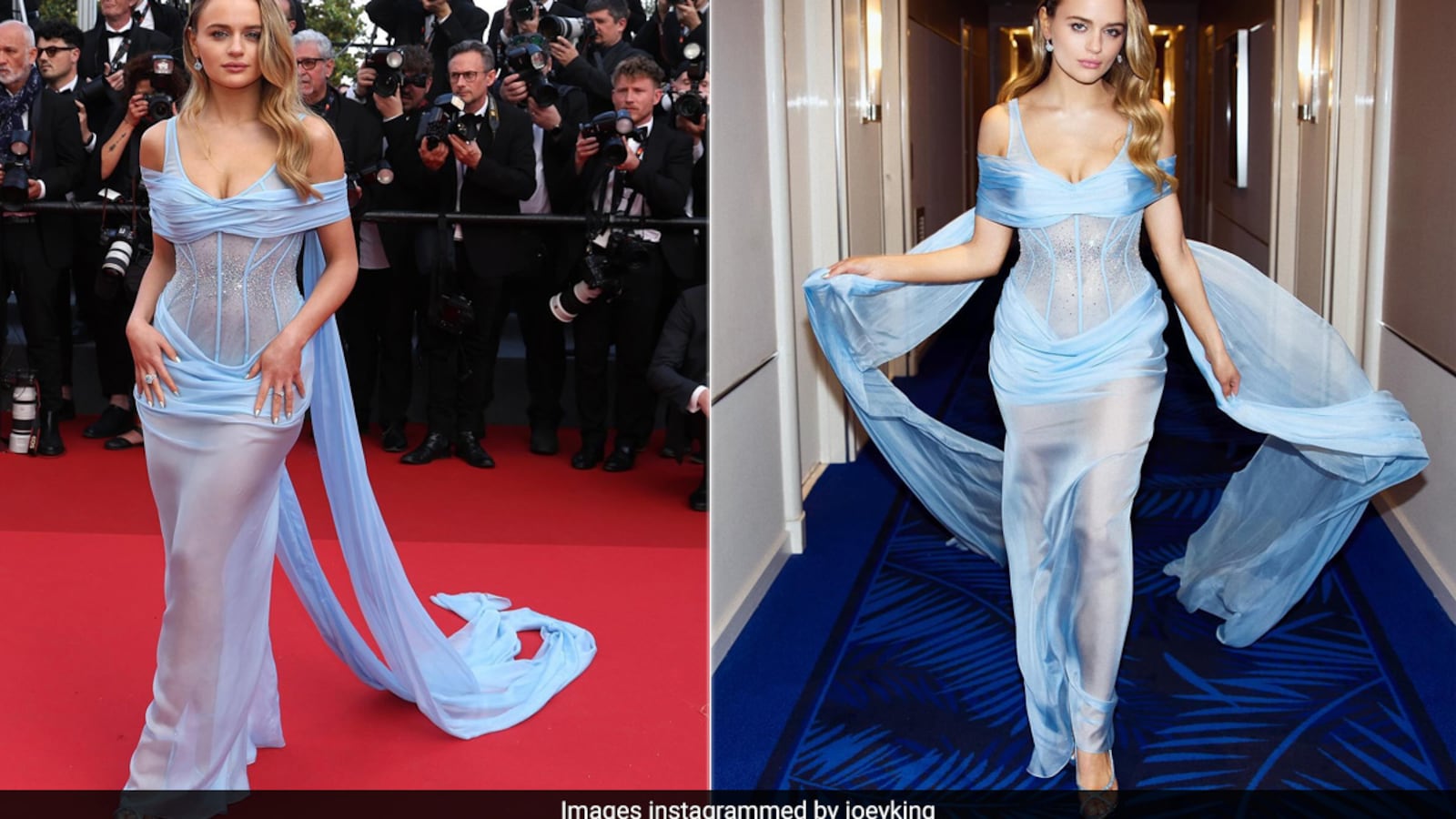 joey king white dress blue bow For Her Cannes 2024 Debut, Joey King Was Part Glamazon And Part Ice  Princess In A Powder Blue Gown