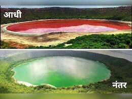 लोणार सरोवरातील पाण्याने बदलला रंग, गुलाबी पाणी झालं हिरवं