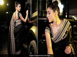 Sara Ali Khan's Rs 57,000 Black Organza <i>Saree</i> Comes Gorgeously Set With <i>Dori</i> Work And Sequins Sara Ali Khan's Rs 57,000 Black Organza <i>Saree</i> Comes Gorgeously Set With <i>Dori</i> Work And Sequins