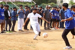 As Weeks Of Campaigning Ends, Revanth Reddy Plays Football With Students As Weeks Of Campaigning Ends, Revanth Reddy Plays Football With Students