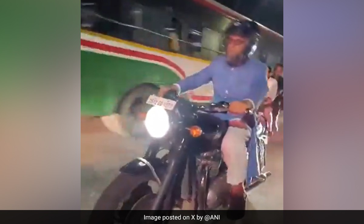 Watch: Asaduddin Owaisi Rides Triumph Bonneville On Campaign Trail In Hyderabad