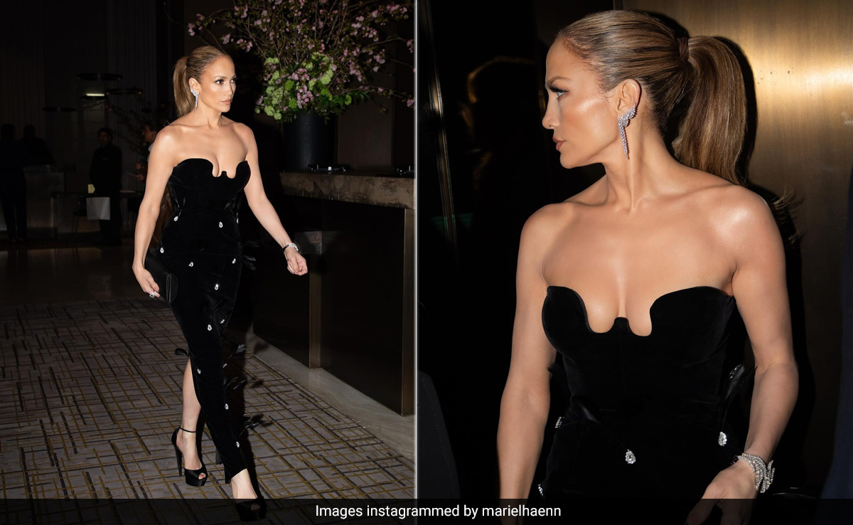 Met Gala 2024 Co-Chair Jennifer Lopez Serves Classic Black In A Strapless Velvet Gown With A Portion Of Bling