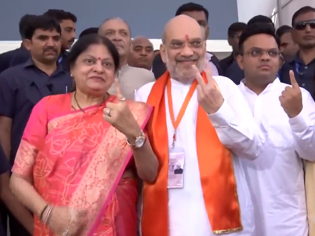 Union Home Minister Amit Shah Casts His Vote At A Polling Booth In Ahmedabad, Gujarat