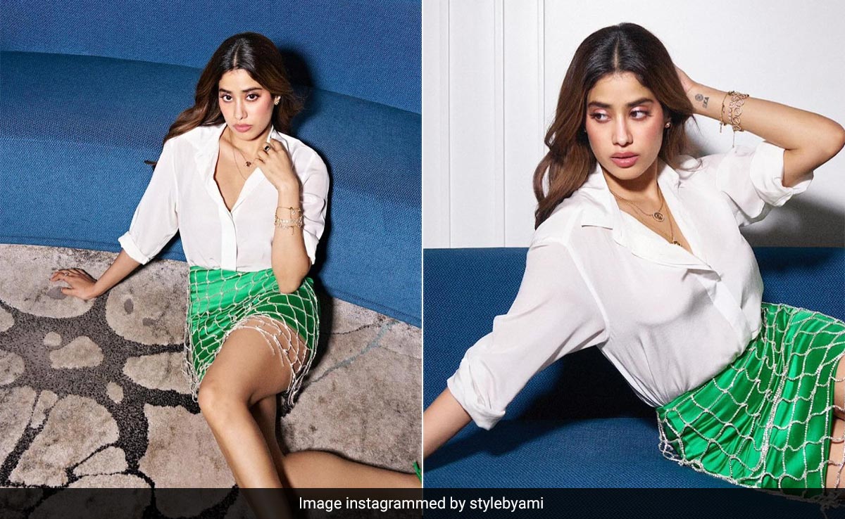 Janhvi Kapoor Sports Cricket-Inspired White-and-Green Outfit For Mr And Mrs Mahi Promotions