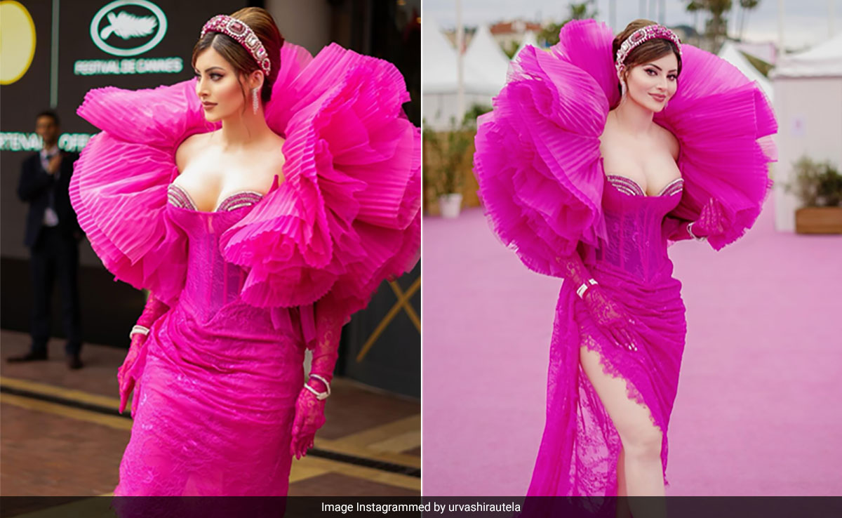 Cannes 2024: Urvashi Rautela Is Thinking Pink On The Red Carpet In A Ruffled Fuchsia Sequin Corset Gown