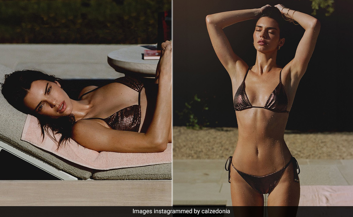 The Summer Sun Doesn't Even Come Close To The Shine Of Kendall Jenner In A Metallic Brown Swimsuit