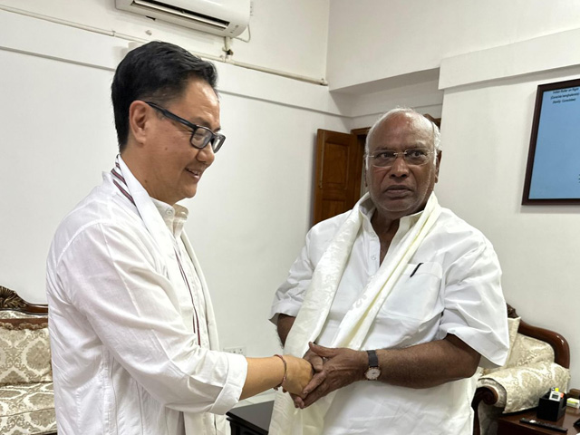 Parliamentary Affairs Minister Kiren Rijiju Calls On Congress Chief M Kharge
