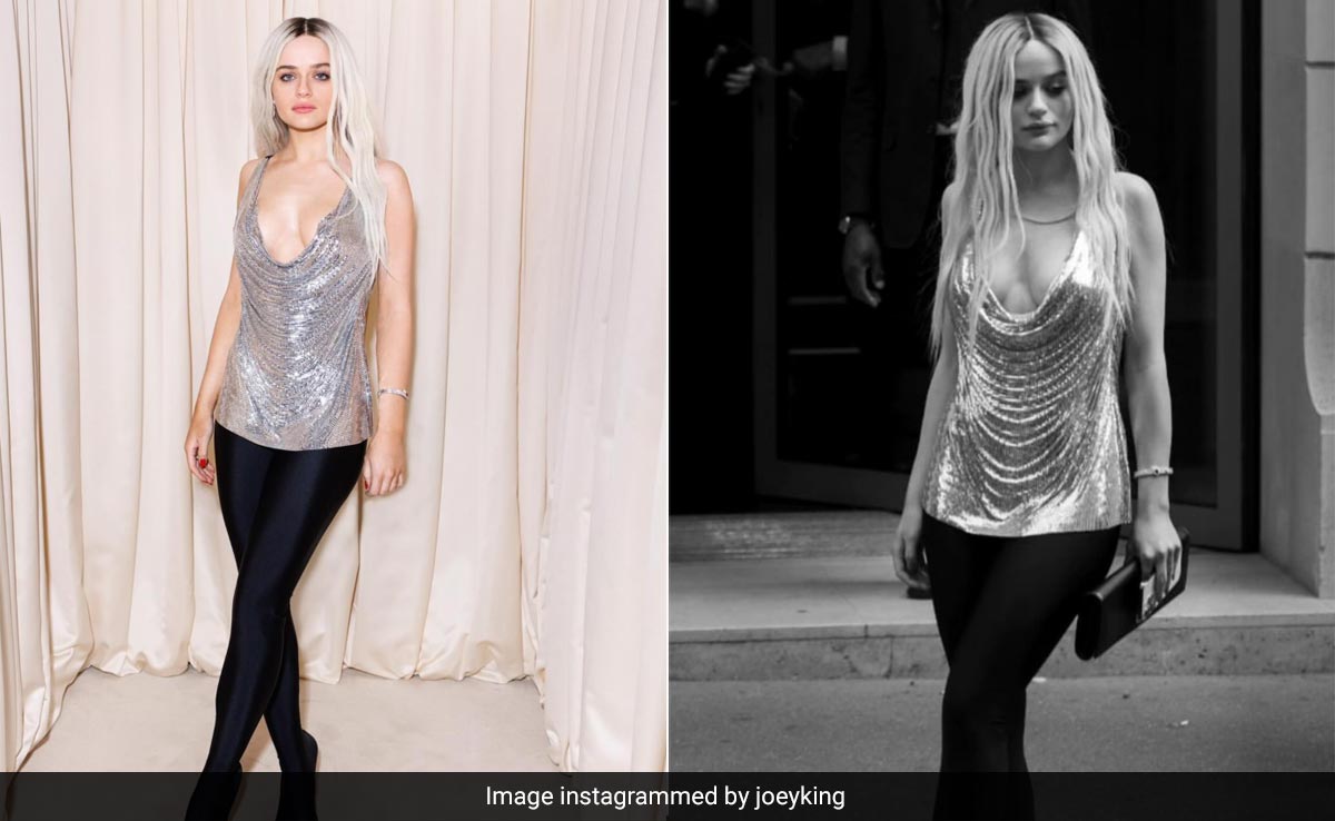 Joey King Gives The Early 2000s A Shoutout With A Silver Chainmail Top And Black Tights