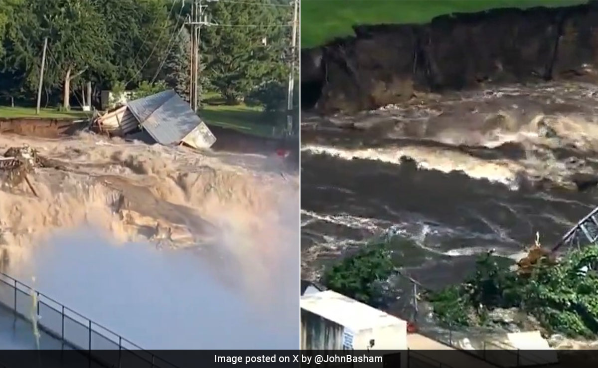 Dramatic Videos Show Raging Water Flowing Around US Dam As It Sweeps Away Building