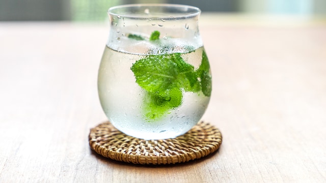 Glass of mint water for digestion.