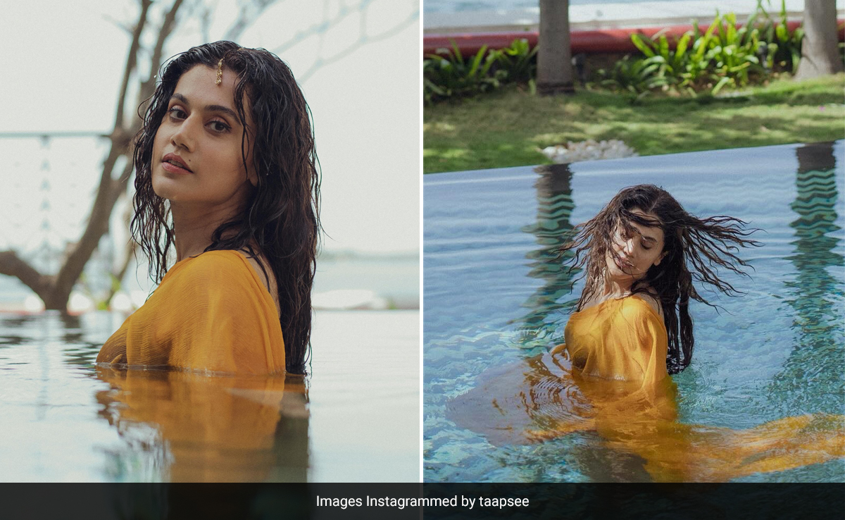 Taapsee Pannu's Yellow <i>Saree</i> Easily Ditched A Sunny Swimsuit For A Dip In The Pool