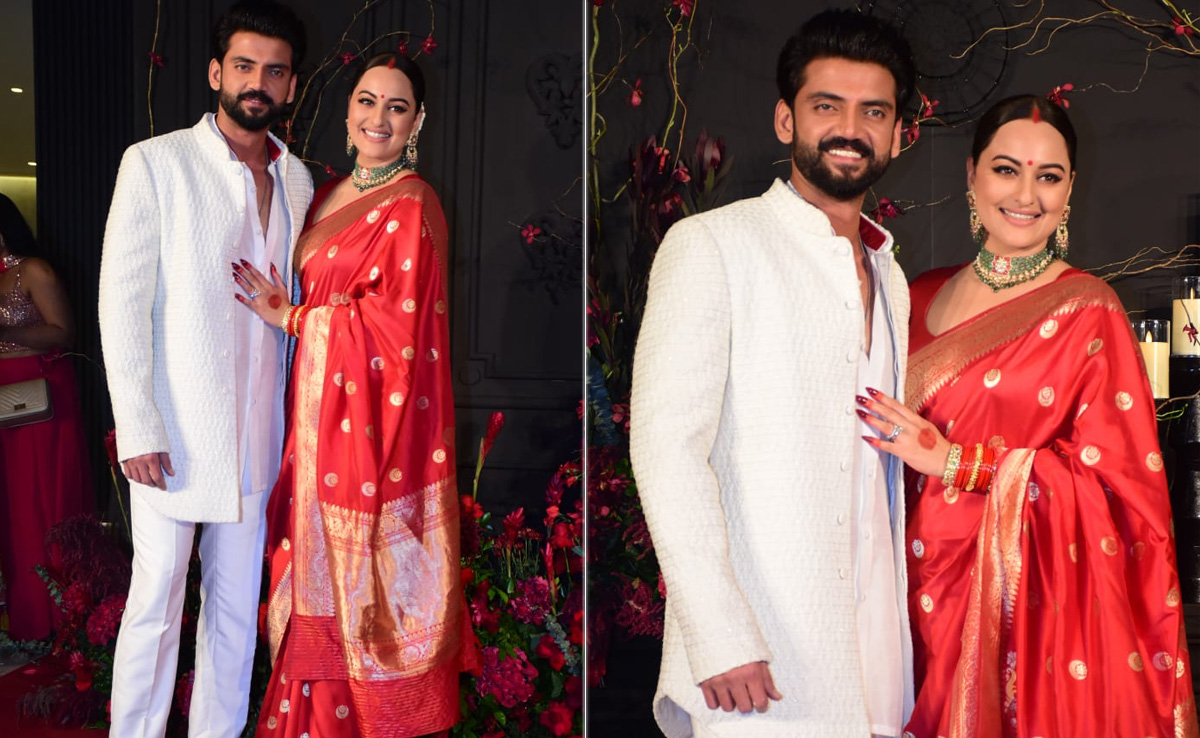 Sonakshi Sinha Exudes Regal Charm In A Traditional Red <i>Saree</i> For Her Wedding Reception
