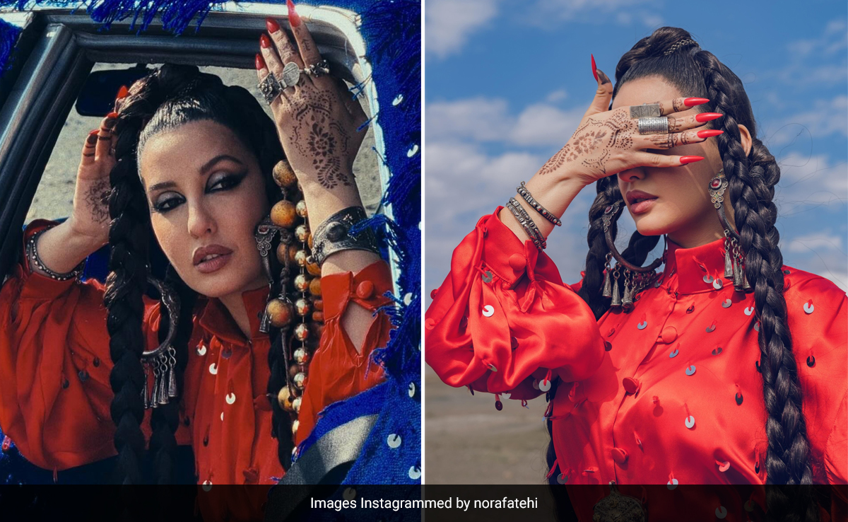Nora Fatehi Delivered An Edgy Chic Beauty Look Of Boho Makeup And Serpentine Braids
