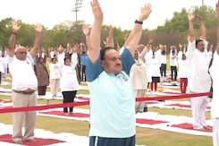 International Yoga Day: JP Nadda Performs Yoga Asanas International Yoga Day: JP Nadda Performs Yoga Asanas