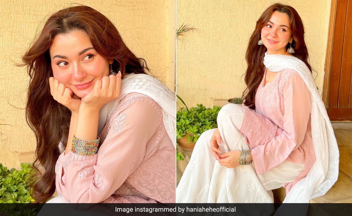 Hania Aamir's Radiant Rosy Glow Looked Fresher Than A Monsoon Day In A <i>Chikankari</i> Suit