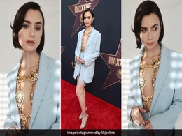Lily Collins Has Her Eyes Everywhere But We've Got It On Her Powder Blue Skirt Suit Lily Collins Has Her Eyes Everywhere But We've Got It On Her Powder Blue Skirt Suit