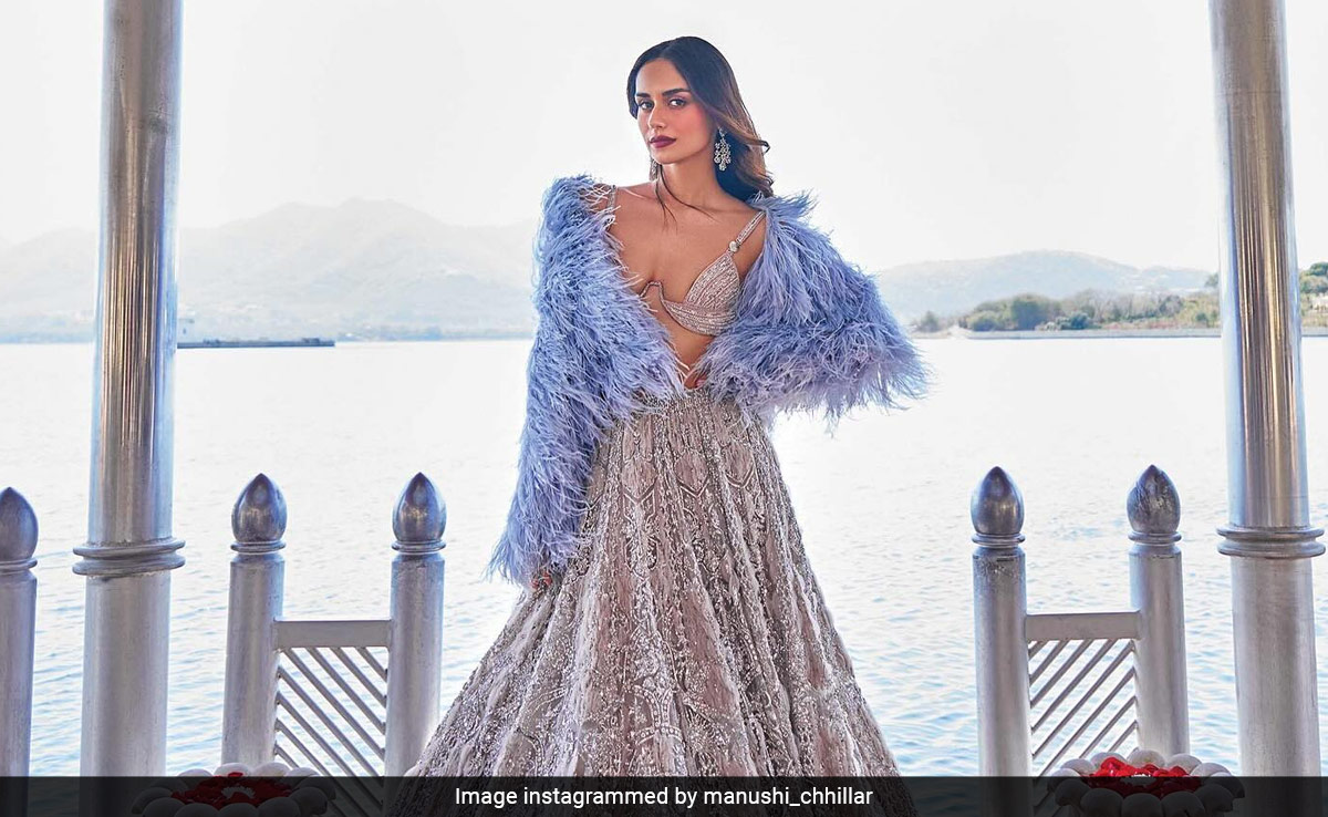 Manushi Chhillar Gave Her Sequin Falguni Shane Peacock <i>Lehenga</i> A Plush Touch With A Lavender Fur Coat