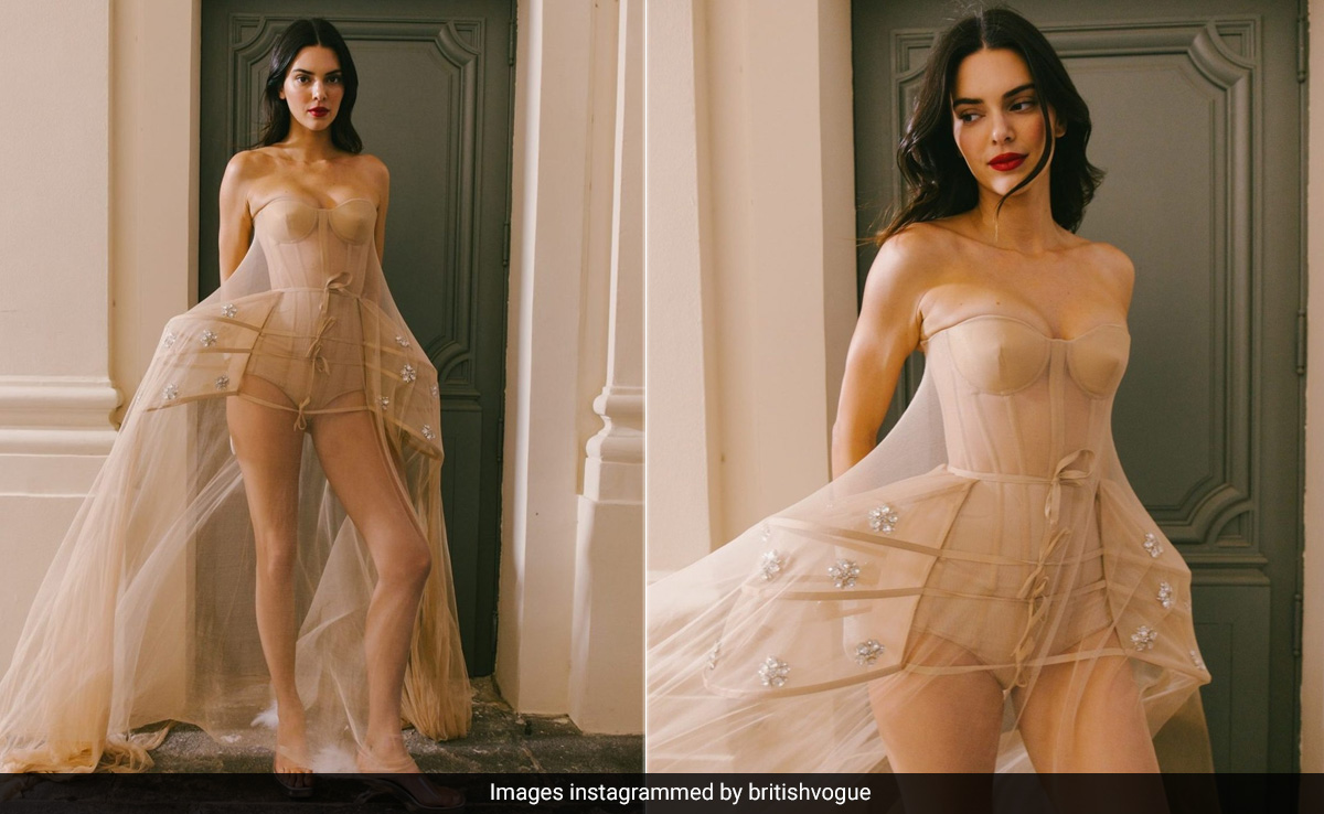 At Vogue World Paris Event, Kendall Jenner's Neutral Corset Dress And Burgundy Lip Moment Is Bound To Be Remembered