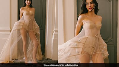 kendall jenner nude corset dress Kendall Jenner steals the show in a nude corset dress as she walks the  runway at Vogue World Paris