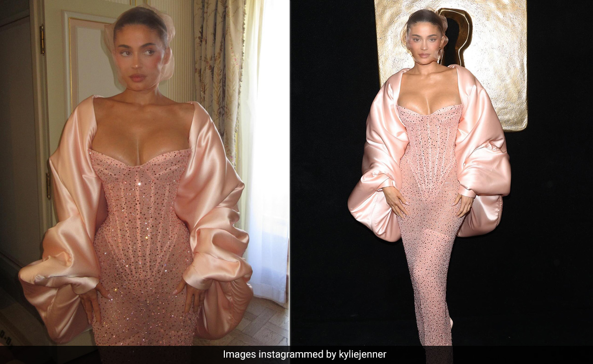 Kylie Jenner Stunned In A Pink Corset Gown And Net Headpiece At Paris Fashion Week